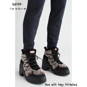 Hunter Women's Faux Fur Hiking Boots - Mid Lace Up, Size 7 US, New with Tag
